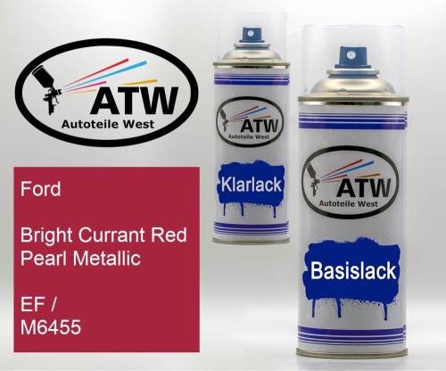 Ford, Bright Currant Red Pearl Metallic, EF / M6455: 400ml Sprühdose + 400ml Klarlack - Set, von ATW Autoteile West.